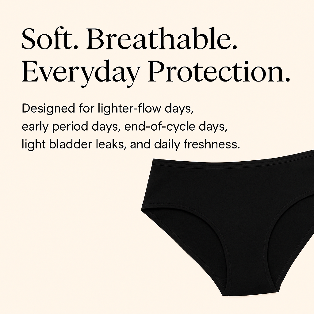 Comfy Cotton™ Dailys Period Underwear Black 6 Pack
