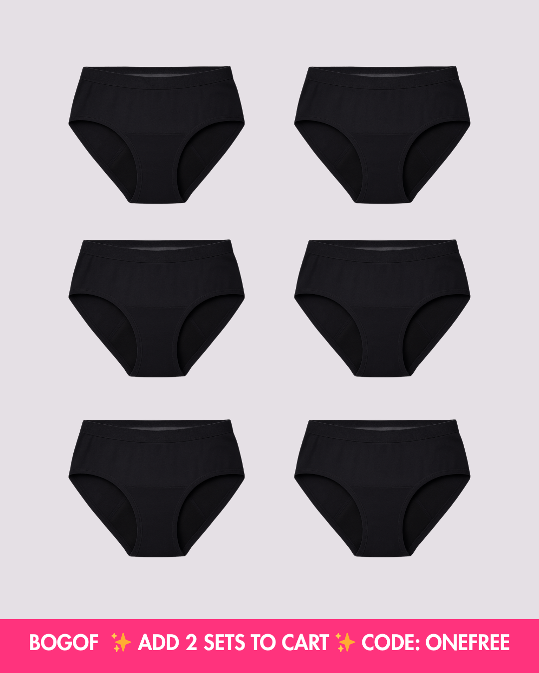 Flowette Comfy Cotton™ Dailys Period Underwear Black Multipack