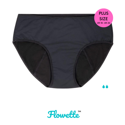 Plus size cotton period Underwear pants undies in black flowette size Uk 18, 20, 22 ,24, 26 