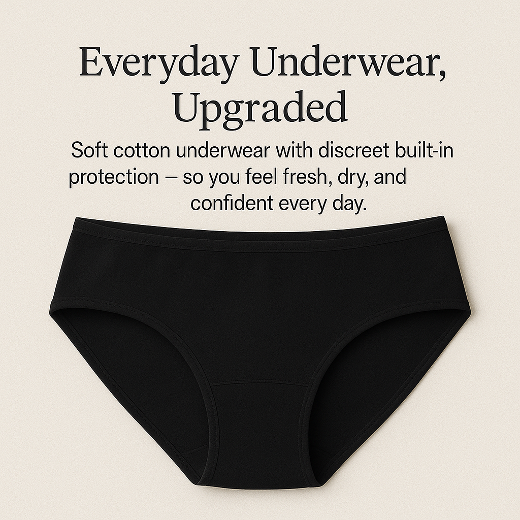 Comfy Cotton™ Dailys Period Underwear Black 6 Pack