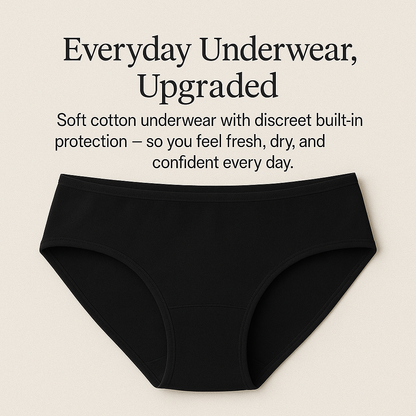Comfy Cotton™ Dailys Period Underwear Black 6 Pack