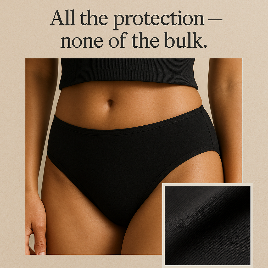 Comfy Cotton™ Dailys Period Underwear Black– All-Month Everyday Protection (20ml Absorbency)