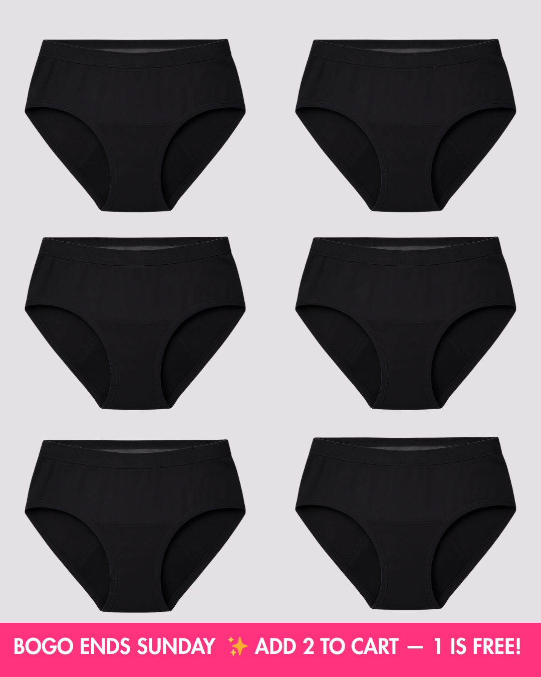Flowette Comfy Cotton™ Dailys Period Underwear Black Multipack