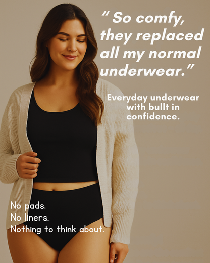 Comfy Cotton™ Dailys Period Underwear Black– All-Month Everyday Protection (20ml Absorbency)