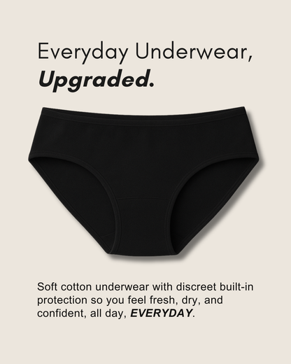 Comfy Cotton™ Dailys Period Underwear Black– All-Month Everyday Protection (20ml Absorbency)