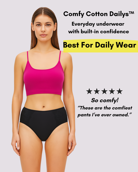 Comfy Cotton™ Dailys Period Underwear Black– All-Month Everyday Protection (20ml Absorbency)