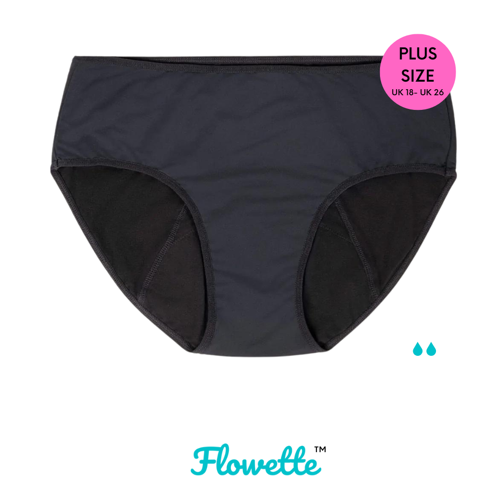 Plus size cotton period Underwear pants undies in black flowette size Uk 18, 20, 22 ,24, 26 